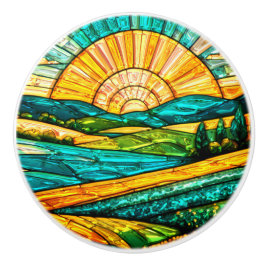 Goldene Blumen Grüne Landschaft Falsches Buntglas Keramikknauf