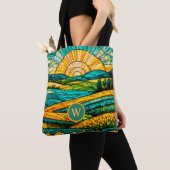 Goldene Blumen Grüne Landschaft Falsches Buntglas  Tasche (Von Nahem)