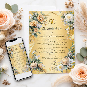 Goldene Blumen Hochzeitseinladung Goldene Hochzeit Einladung