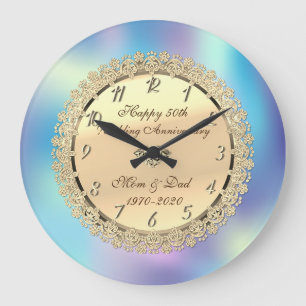 Goldene Blumen, Holografisches 50. Hochzeitsjubilä Große Wanduhr