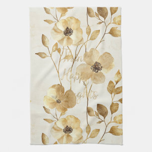 Goldene Blumen Inspirierende Glückliche Gedanken Geschirrtuch