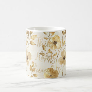 Goldene Blumen Inspirierende Glückliche Gedanken Kaffeetasse