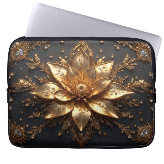 ✨ Goldene Blumen Laptop-Hülle Luxus-Tech-Geschenk Laptopschutzhülle (Vorderseite)