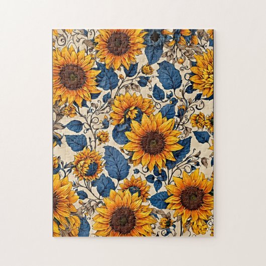 Goldene Blumen: Muster-Kunstwerke für Sonnenblumen Puzzle (Vertikal)