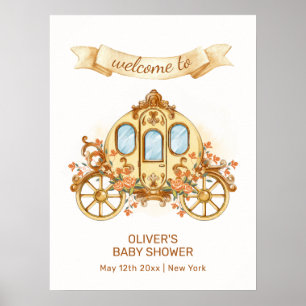 Goldene Blumen Prinz Kutsche Baby Shower Willkomme Poster
