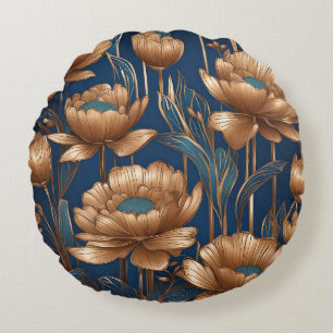 Goldene Blumen Rundes Kissen