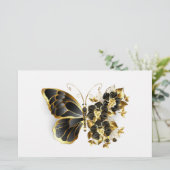 Goldene Blumen Schmetterling mit schwarzer Orchide Briefpapier (Stehend Vorderseite)