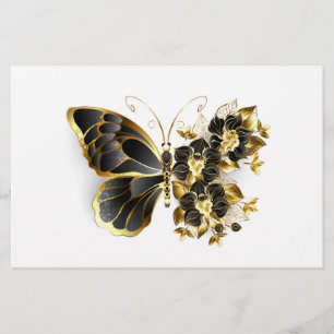 Goldene Blumen Schmetterling mit schwarzer Orchide Briefpapier