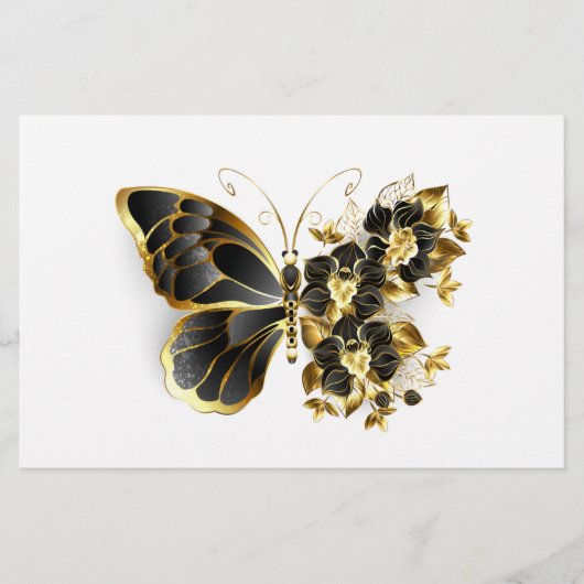 Goldene Blumen Schmetterling mit schwarzer Orchide Briefpapier (Vorderseite)