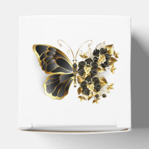 Goldene Blumen-Schmetterling mit schwarzer Orchide Geschenkschachtel