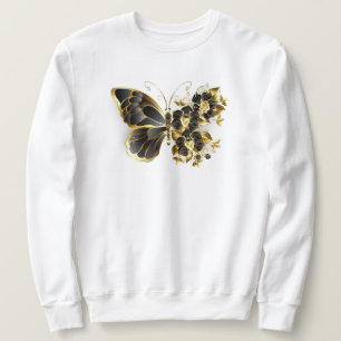 Goldene Blumen-Schmetterling mit schwarzer Orchide Sweatshirt