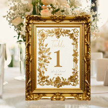 Goldene Blumen Vintage-Tischnummernkarte