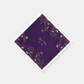 Goldene Blumenblätter Lila Hochzeitsfeier Modern Serviette (Ecke)