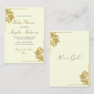 Goldene Blumendekorationen Kindermädchendusche Ein Mitteilungskarte