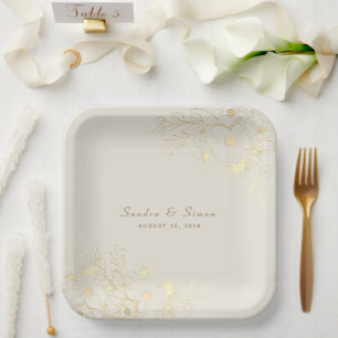 Goldene Blumenehe-Papierplatten Pappteller