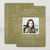 Goldene Blumenerinnerungsservice-Foto-Gewohnheit Einladung (Vorne/Hinten)