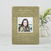 Goldene Blumenerinnerungsservice-Foto-Gewohnheit Einladung (Stehend Vorderseite)