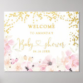 Goldene, blumenfarbene Dusche Baby Begrüßung Foliendrucke (Vorderseite)