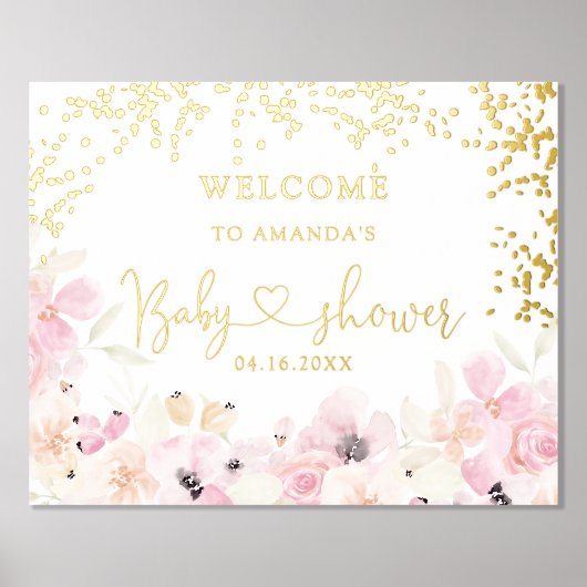 Goldene, blumenfarbene Dusche Baby Begrüßung Foliendrucke (Vorderseite)