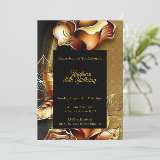 Goldene Blumengeburt Einladung (Stehend Vorderseite)