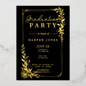 Goldene, blumengeschmückte Abschluss-Klasse 2025 Folieneinladung (Vorderseite)