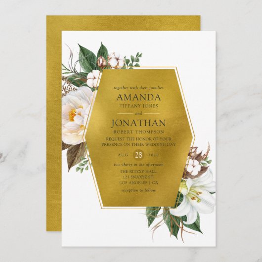 Goldene Blumenhochzeit Einladung (Vorne/Hinten)