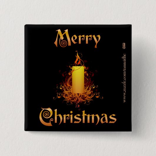 Goldene Blumenkerze - frohe Weihnachten Button (Vorderseite)