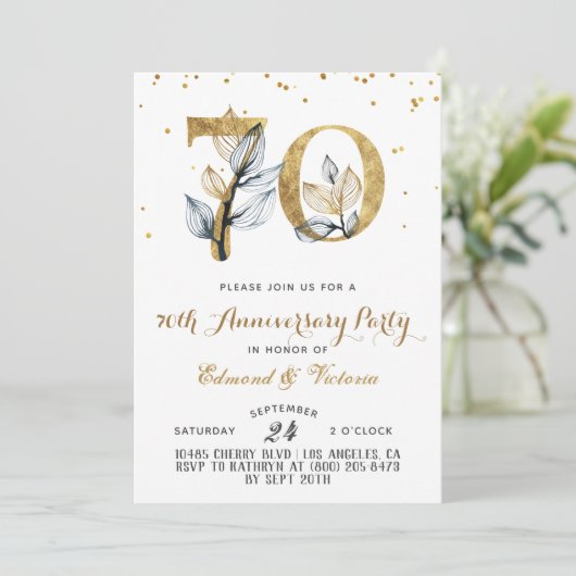 Goldene Blumenladen zum 70. Jubiläum Einladung (Stehend Vorderseite)