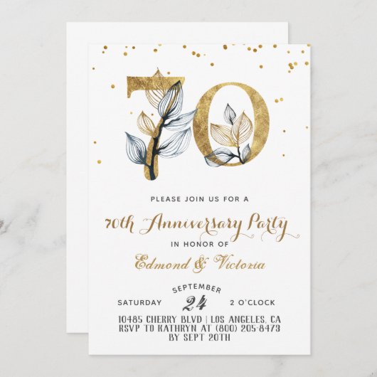 Goldene Blumenladen zum 70. Jubiläum Einladung (Vorne/Hinten)