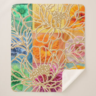 Goldene Blumenmosaik-Sherpa-Decke Sherpadecke
