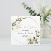 Goldene Blumenmuster Save the Date (Stehend Vorderseite)