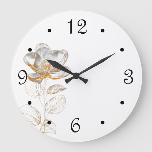 Goldene Blumennummern Große Wanduhr (Vorderseite)
