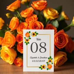 Goldene Blumenrahmen-Hochzeit Tischnummer