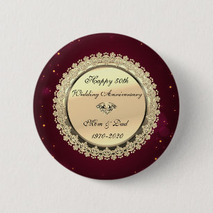 Goldene Blumenschleifen Rot 50. Hochzeitstag Button