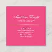 Goldene Blumenschrift und rosa Monogramm Quadratische Visitenkarte (Rückseite)