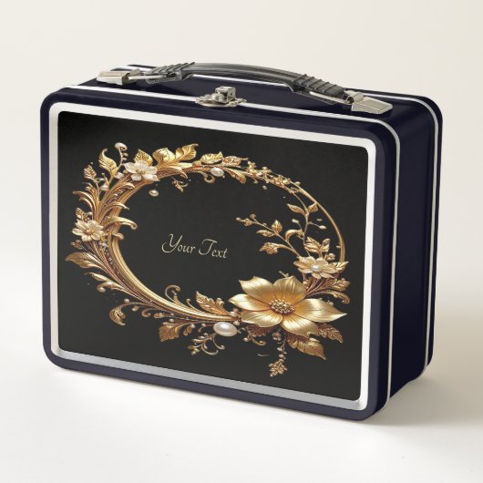 Goldene Blumenverzierte Rahmen Lunchbox (Vorderseite)