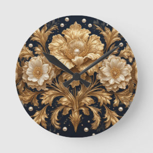 Goldene Blumenverzierung Runde Wanduhr