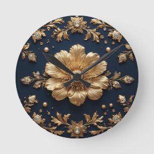 Goldene Blumenverzierung Runde Wanduhr