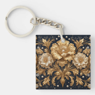 Goldene Blumenverzierung Schlüsselanhänger