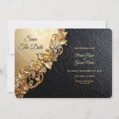 Goldene Blumenverzierungen Save The Date (Vorderseite)