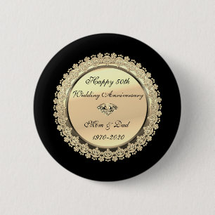 Goldene Blumige Schwünge Schwarz 50. Hochzeitstag Button