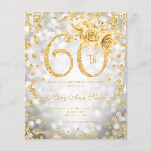 Goldene Blüte 60. Geburtstag Silberleuchten Einlad Flyer (Vorne)