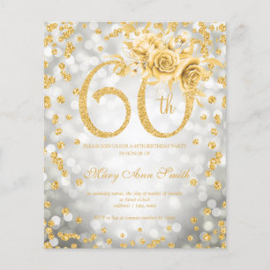 Goldene Blüte 60. Geburtstag Silberleuchten Einlad Flyer