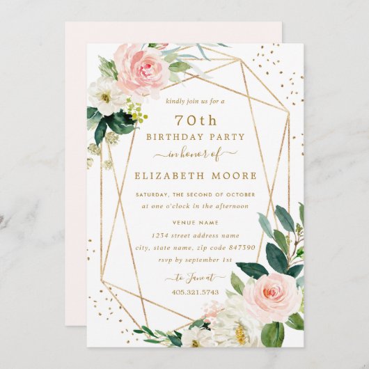 Goldene Blüte am 70. Geburtstag Einladung (Vorne/Hinten)