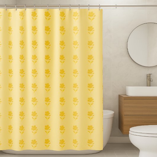 Goldene Blüte auf Buttergelb Duschvorhang