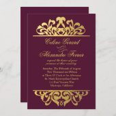 Goldene Blüte Blüh Hochzeit| Auberginen Einladung (Vorne/Hinten)