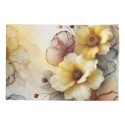 "Goldene Blüte Elegante: Abstrakte blumengeschmück Kissenbezug (Rückseite-Links)