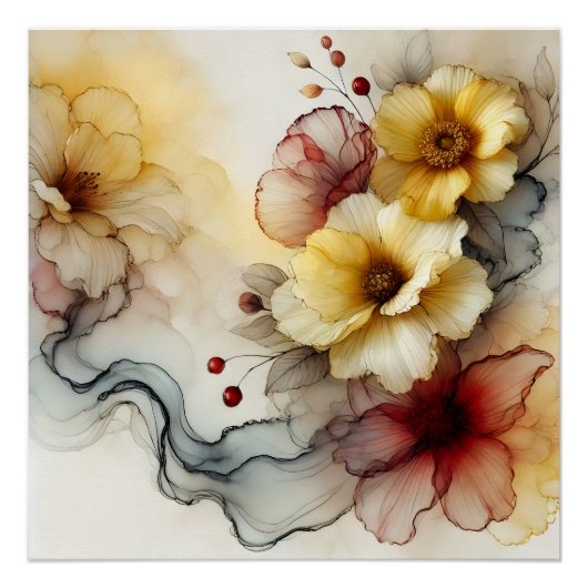 "Goldene Blüte Elegante: Abstrakte blumengeschmück Poster (Vorderseite)