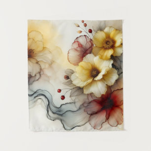 "Goldene Blüte Elegante: Abstrakte blumengeschmück Wandteppich