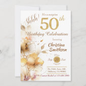 Goldene Blüte florale elegante Überraschung 50. Ge Einladung (Vorderseite)